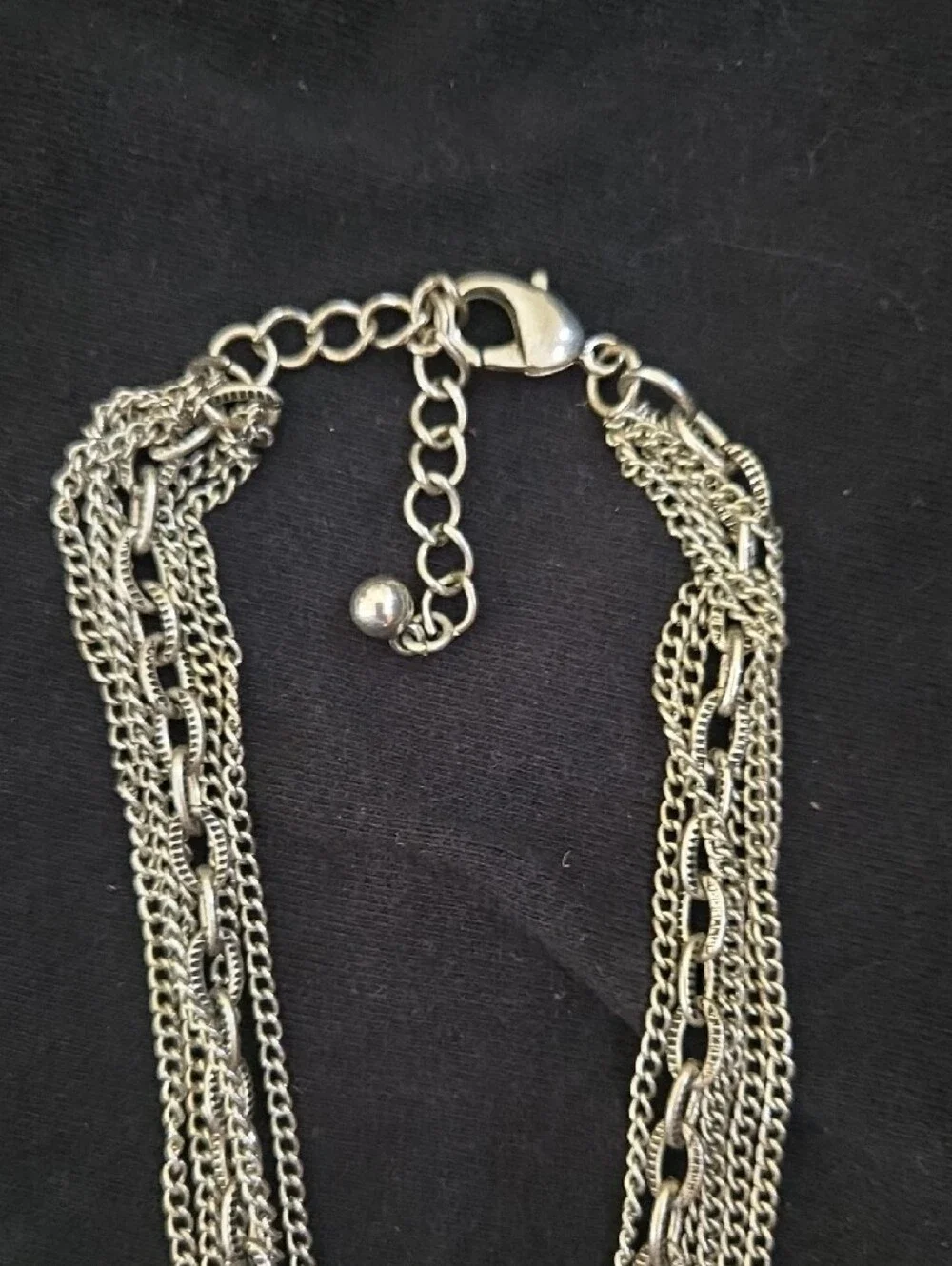 Silver Multi-Chain Necklace with Interlocking Rings